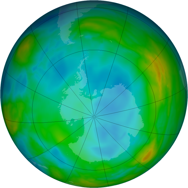 Antarctic ozone map for 29 June 2007